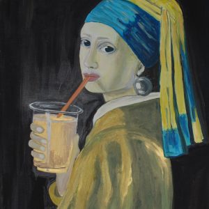 The girl with the iced latte, an original painting by Jessica Ashby, available as an art print