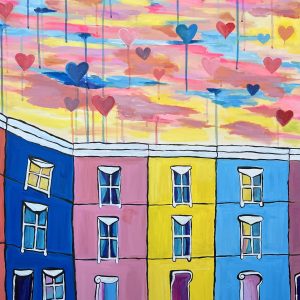 Love Over the Rooftops, acrylic painting by Jessica Ashby