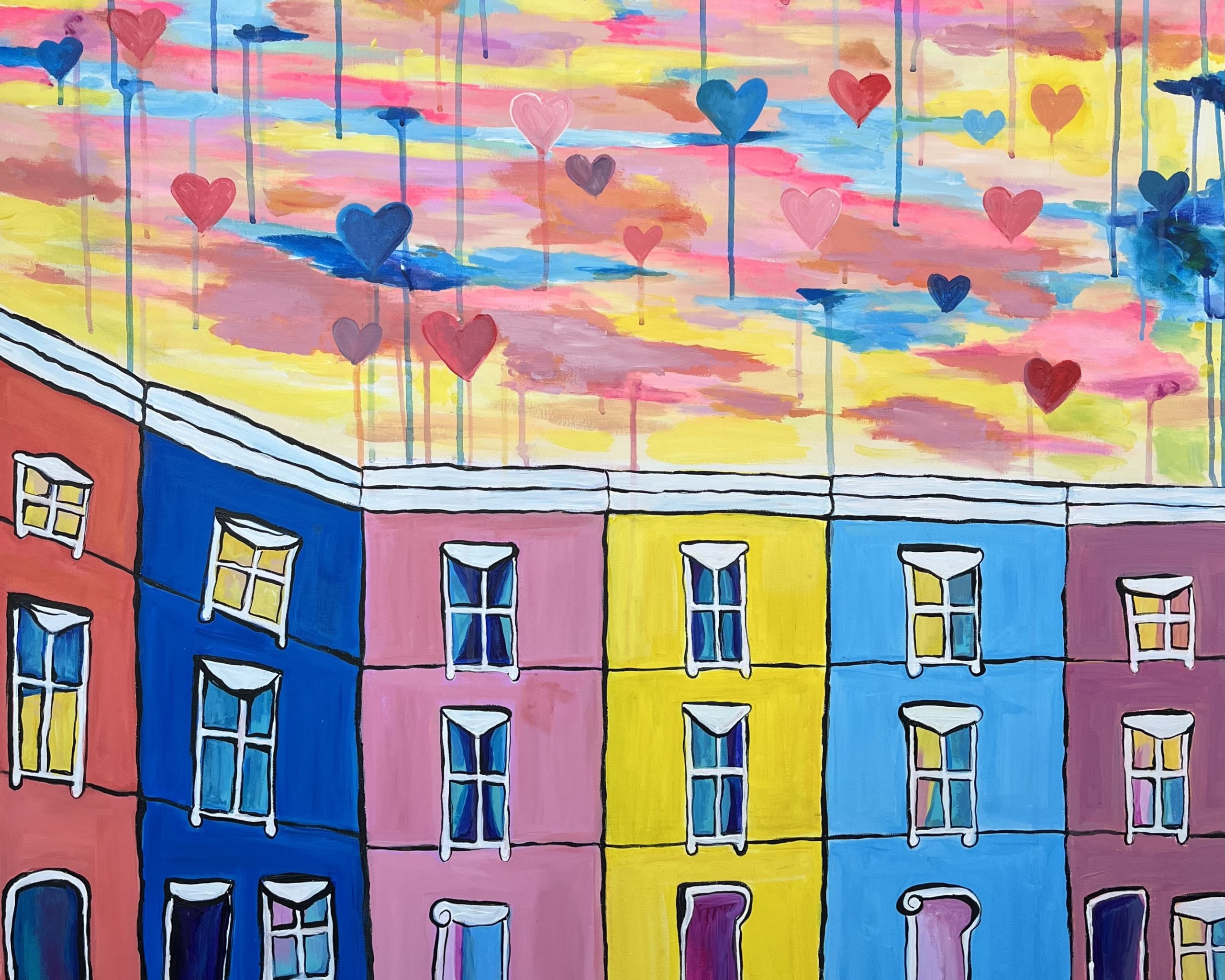 Love Over the Rooftops, acrylic painting by Jessica Ashby