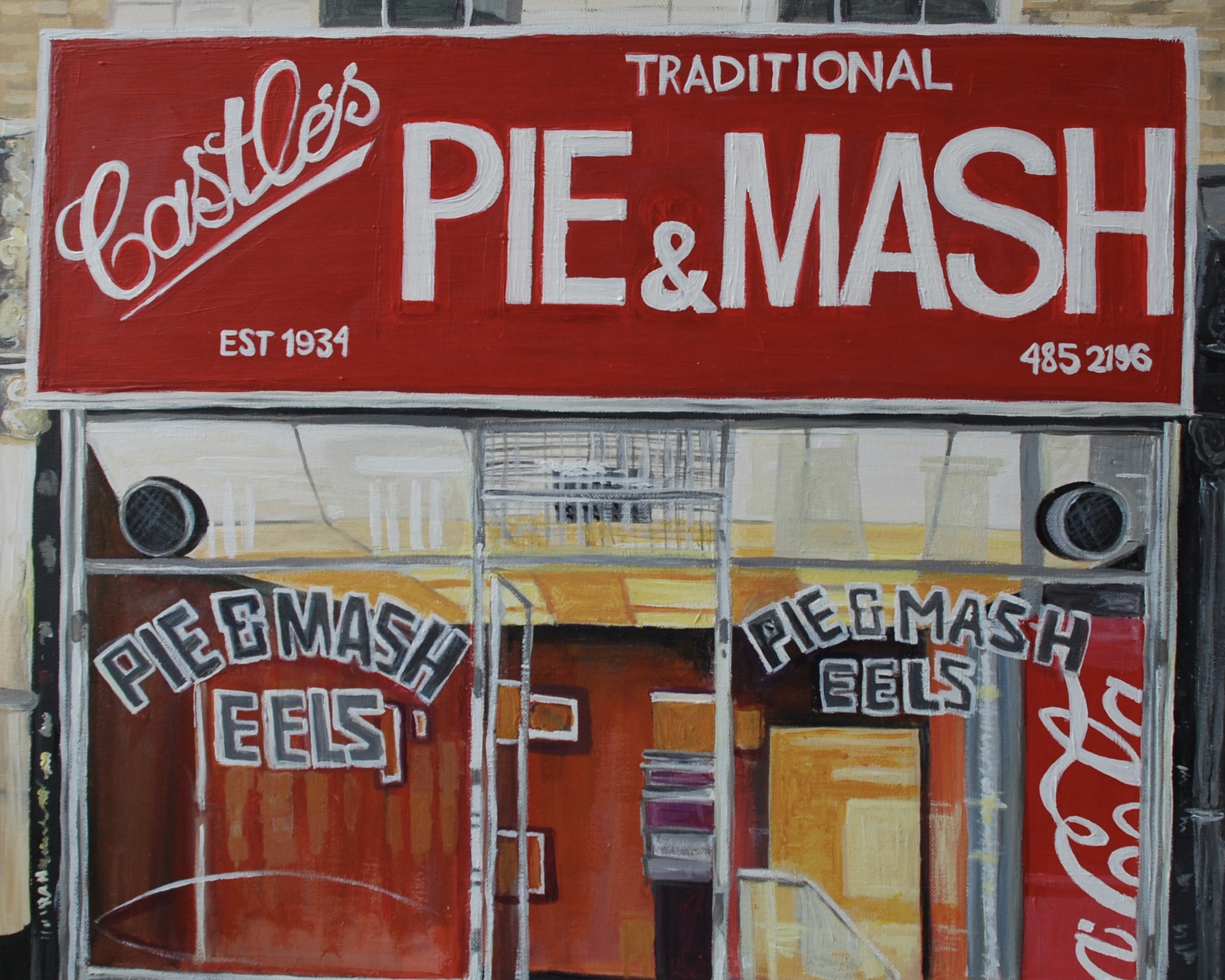 Pie and Mash, acrylic painting by Jessica Ashby